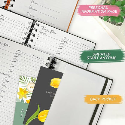 Undated Daily Planner,Undated Planner with Hourly Schedules, Daily Organizer Notebooks for work, Spiral Appointment Planner for Men and Wome, To Do List Notebook for Time Management, Elastic Closure, Pocket(Light Blue)