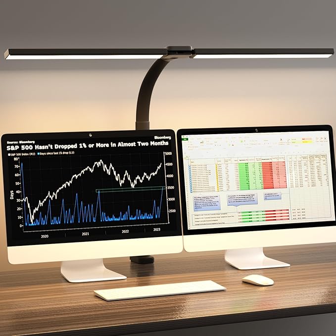 SKYLEO Led Desk Lamp for Home Office - Eye Caring Architect Desk Light with Clamp - Computer Monitor Light with Stepless Dimming Touch Control - 5 Color 24W - 2400LM Timing - Memory Function - Black