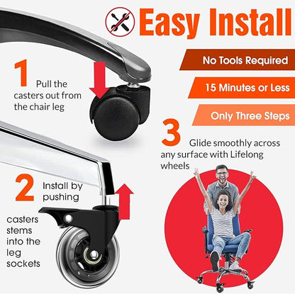Office Chair Casters with Brake, 3 Inch Universal Casters,Suitable for Carpet and Hardwood Floors, Universal Fits Most Chairs(Casters with Brake)