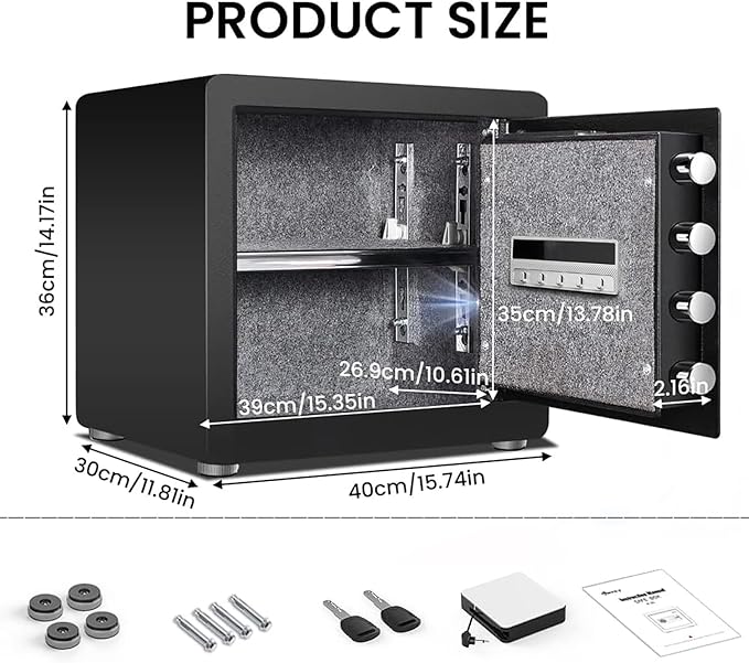 Kavey 1.6 Cub Home Money Safe with Digital Touch Screen Keypad and Sensitive Alarm System, Removable Shelf and LED Light for Money Jewelrys Documents Valuables, Small