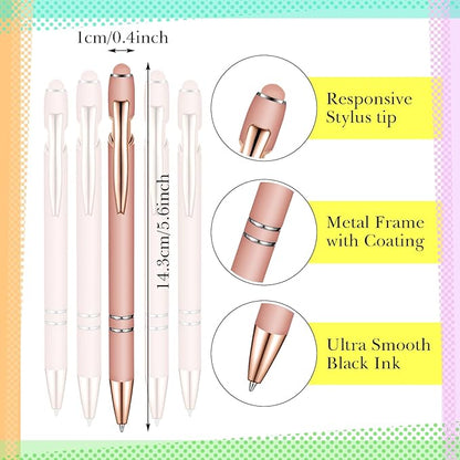 Zonon 38 Pieces Rubberized Ballpoint Pen with Stylus Tip Stylish Metal Pen Capactive Styli with Soft Rubberized Grip, Black Ink for Most Devices(Rose Gold)
