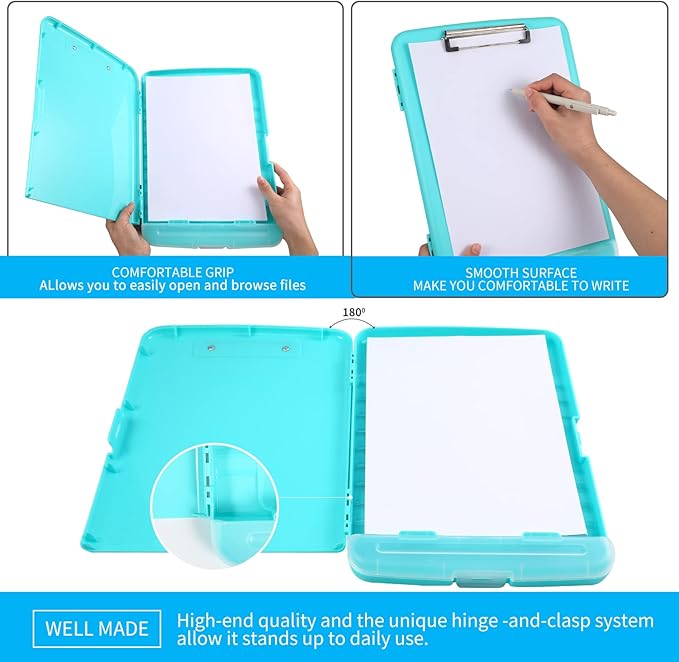 Clipboard with Storage, Large Capacity Nursing Clipboards with Low Profile Clip, Heavy Duty Plastic Storage Clipboard with Pen Holder, Side-Opening, Multifunctional Clipboard Case for Writing