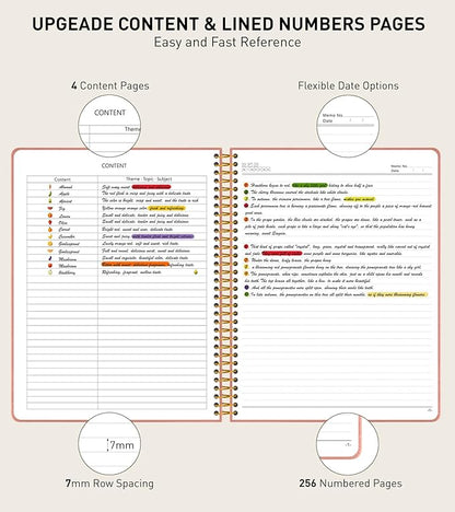 A4 Spiral Notebook Journal 8.5” x 11”, 256 Numbered Pages Hardcover Leather Journals for Women Men, Large Lined College Ruled Notebooks, 100GSM Thick Paper, Spiral Bound Journal for Work School, Pink