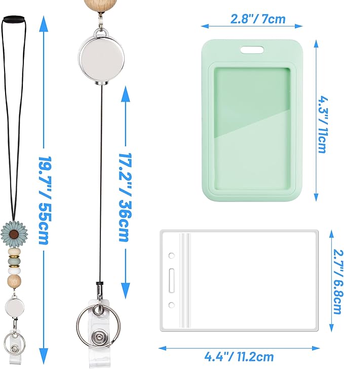 9 in 3 Sets Retractable Lanyard for ID Badge Teacher Lanyard with ID Holder Breakaway Lanyard for Women Nurse Badge Reel Lanyard School Silicone Beaded Lanyard Cute for Women