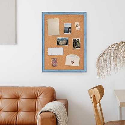 DOLLAR BOSS Cork Boards for Walls, 24 X 18 Inches Bulletin Board Decorative Hanging Pin Board Rustic Wooden Frame Vision Board Notice Board for Office Home Decor, Blue