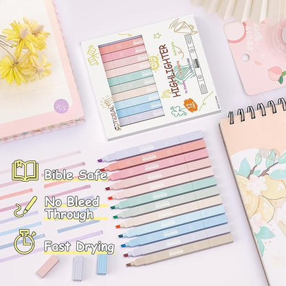 GOTIDEAL Aesthetic Cute Pastel Highlighters set, Dual tip 12 Pack No Bleed Bible Highlighters for office, School study accessory supplies