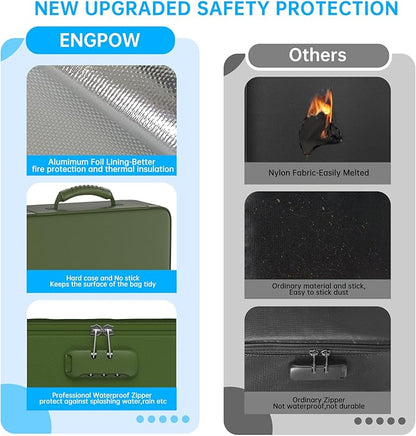 ENGPOW 5200℉ Fireproof File Organizer Bag with 13 Pocket Accordion File Folder,Document Organizer Box with Lock&Labels,Multi-Layer Portable Home Travel Safe Storage for Important Documents,Green