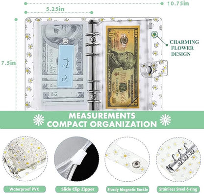 36 Pieces A6 Binder PVC Cover with 10 Clear Binder Pockets, Waterproof 6-Ring Budget Binder Envelopes System Budget Planner Organizer, Budget Sheets & Card Bags & Papers & Label for Cash Envelopes