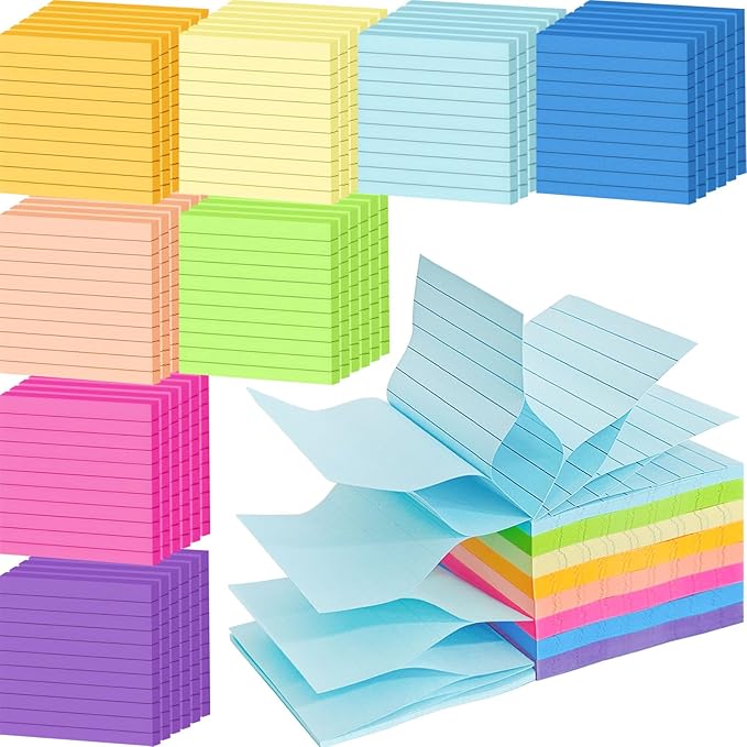 48 Pack 3840 Sheets Pop Up Sticky Notes Lined 3x3 inch Self-Stick Notes Pads Post Lined Sticky Note Pads Accordion Pop Up Notes Refill for Dispenser Home Office School, 80 Sheets/pad (Bright Color)