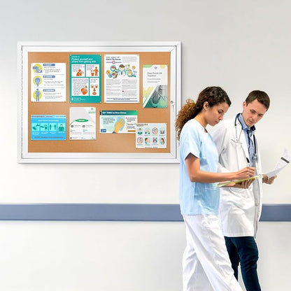 SWANCROWN Outdoor Enclosed Cork Bulletin Board Weatherproof Display Cases Tamperproof Notice Poster Memo Board with Aluminum Frame (Cork, 37x28 inches)