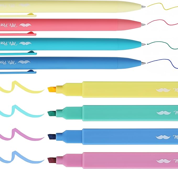Mr. Pen- Aesthetic Highlighters and Gel Pens, 8 Pack, Assorted Color Highlighters, Assorted Color Gel Pens, Highlighter Pens, Cute Highlighters, Gel Pens