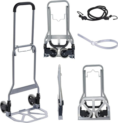 Folding Hand Truck, 165lbs Load Luggage Cart with Silent Wheel, Light Weight Portable Folding Dolly Multi-fuctional Foldable Hand Cart Heavy Duty Utility Cart for Home Office & Travel Use