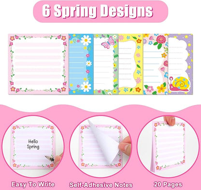 30 Pack Spring Flower Sticky Notes for Kids- 600 Sheets Spring Floral Notepads for Spring Appreciation Gifts Tea Party Gift Birthday Baby Shower Party Favor Spring Notes Message Reminder