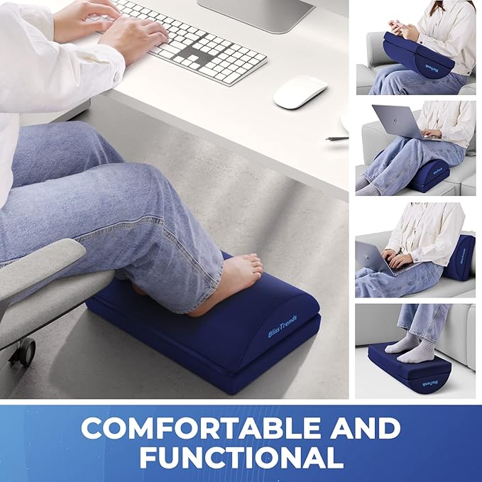 BlissTrends Foot Rest for Under Desk at Work-Versatile Foot Stool with Washable Cover-Comfortable Footrest with 2 Adjustable Heights for Car,Home and Office to Relieve Back,Lumbar,Knee Pain-Blue