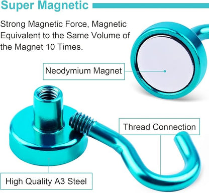 DIYMAG Magnetic Utility Hooks, 30Lbs Heavy Duty Magnet Hooks with Nickel Coating for Kitchen, Garage, Cruise, Classroom, Workplace and Office etc, 3 Packs (Green)