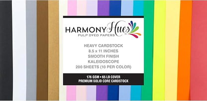 Cardstock 8.5 x 11 Paper Pack - 65lb Card Stock for Crafts, Cardmaking, Printers - 200 Scrapbook Sheets, Assorted Colors - Double Sided with Solid Core, Kaleidoscope