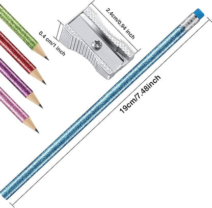 Outus 34 Pieces Glitter Pencils with Eraser Wood Colorful Pencils and Sharpeners for Graduation Kids Writing Painting