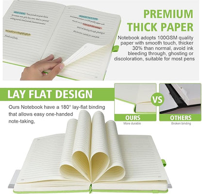 Lined Journal Notebook, 1 Pack (Grass Green), 360 Pages, 9.8 inches x 6.9 inches - 100 gsm Thick Paper, Hardcover
