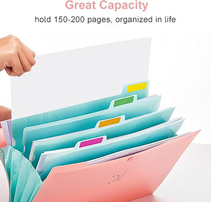 Forvencer Accordion File Organizer, Letter Size, 5 Pocket Expanding File Folder, Cute File Folder with Labels, Portable File Organizer for School Office Supplies, Folders for Documents, Pink