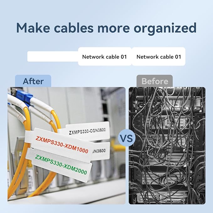 NIIMBOT Thermal Transfer Cable Labels 0.49" x 4.29", Only for B18 Label Maker, PET Material, Waterproof and High-Temperature Resistance, Long Storage Time, 1 Roll of 60, White