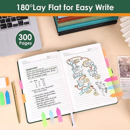 Lined Journal Notebook A5 Hardcover Leather Journals College Ruled Notebooks 300 Pages 5.7 x 8.3 Inches for Women Men School Work,Dark Green