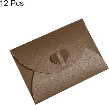 PATIKIL Gift Card Envelopes, 12 Pack Heart Shaped Clasp Small Gift Cards Holder Mini Envelope for Birthdays Weddings, Brown