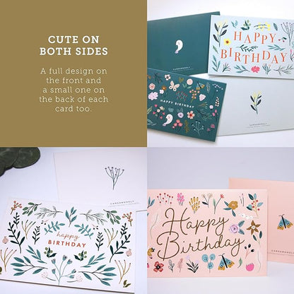 Deluxe Floral Birthday Cards Set - Bulk Assortment with Kraft Envelopes & Round Stickers, Perfect for Women, Baby Showers, Thank You Notes, and Gift Messages - Vibrant Flower Designs on Quality Paper.