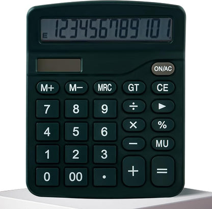Golcellia Calculators Desktop, Dark Green Calculator, Cute Calculator 12 Digit Desk Calculator Large Display, Dual Power Solar Battery, Office Home School Supplies for Adults & Students