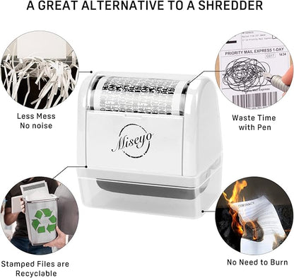 Miseyo Wide Identity Theft Protection Roller Stamp Set - White (3 Refill Ink Included)