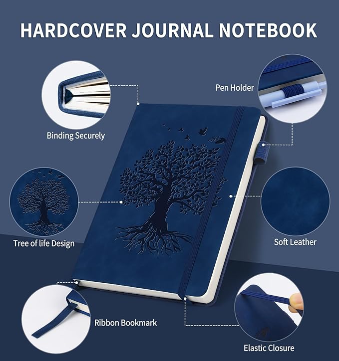 Lined Journal Notebook for Women Men, A5 Hardcover Leather Journals for Writing, 200 Pages Thick Paper, Daily Journal Notebook for Work, School, Note Taking, Business, Travel, College Ruled