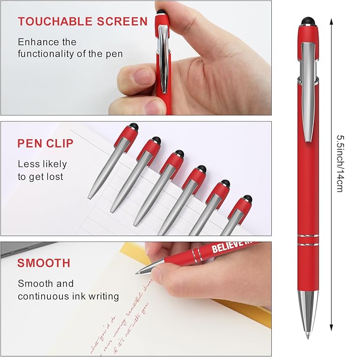 Funny Pens, 12 Pcs Pens Fine Point Smooth Writing Pens, Inspirational Ballpoint Pens with Screens Touch Stylus Tips, Red Ink 1.0 Mm Pens Gift Office Desk Accessories, Motivational Stylus Pens