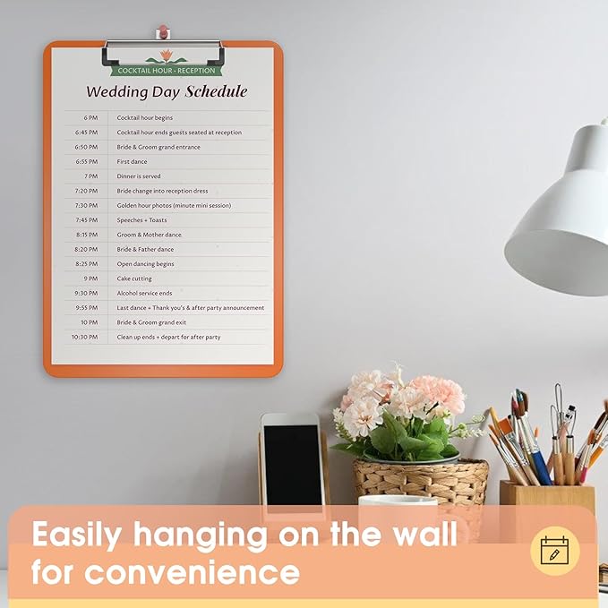 Plastic Clipboards 2 Pack, A4 Orange Clip Board 8.5x11 for Classroom, Students, Kid, Woman, Size 9" x 12.5" with Low Profile Clip, Office & School Supply