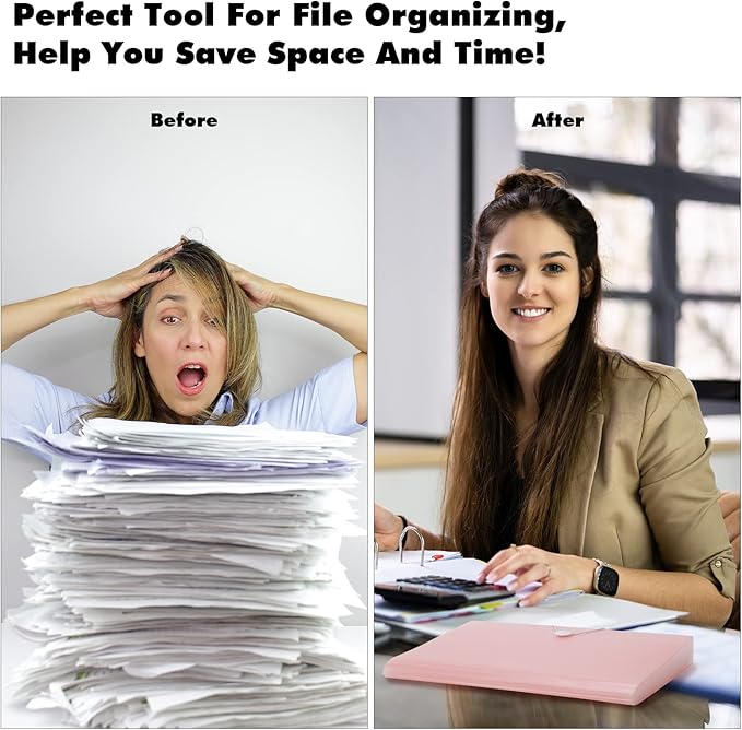 2 PCS Expanding File Folder A4,13 Pockets File Organiser with Colored Tags, Paperwork A4 Plastic Wallet Document Storage Expander for School,Office and Home, Pink