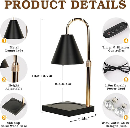 Candle Warmer Lamp with Timer Dimmer, Electric Candle Lamp Warmer for Bedroom Decor, Birthday Gifts for Women Mom, Adjustable Metal Candle Lamp, Mom Gifts, Home Decor for House Warming Gifts, Black