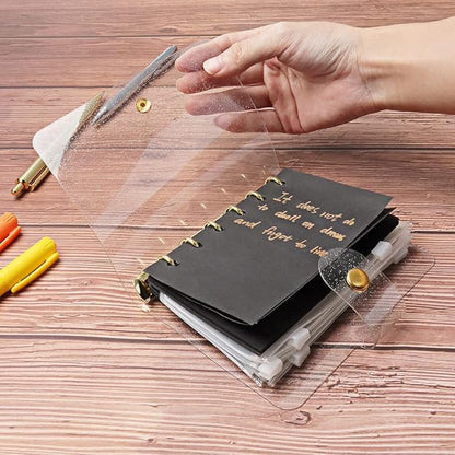 Glitter Powder PVC Binder Cover 6 Round Ring Binders Snap Button Closure Loose Leaf Folders Refillable Soft PVC Notebook Shell Protector (Gold 6 Rings, A7 Binder)