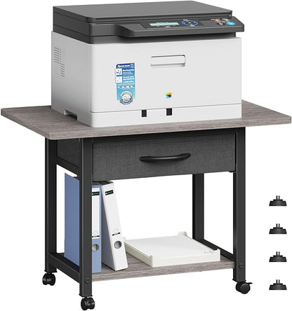 22"x15" Large Printer Stand with Storage Drawer, 2-Tier Under Desk Printer Table for Home Office, Printer Cart fit Fax Machine/3D Printer/Scanner(Gray)