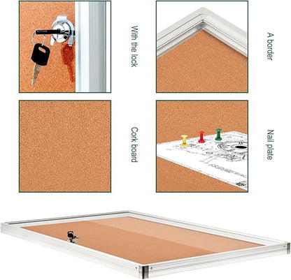 BIBOC Enclosed Cork Bulletin Board Display Cases Tamperproof Notice Poster Memo Board with Aluminum Frame,36x24 inches (Cork)