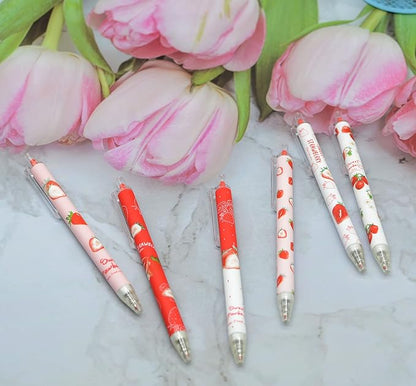 YYaaloa 48pcs Cute Pens Black Gel Ink Pens Retractable Pens for Kids Girls Boys Women Office School Supplies (Red strawberry pens)