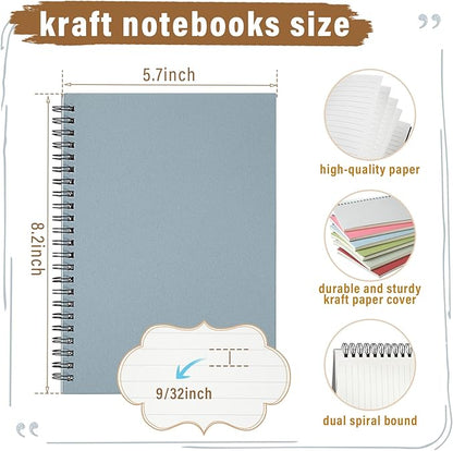 Fuutreo 24 Pcs Spiral Notebook for Work A5 8.3 x 5.7 Inch College Ruled Spiral Journal Notebook Kraft Cover, 12 Color, 60 Sheets, 120 Pages for Office School Supplies(Morandi Color)