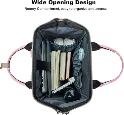 Flowers Laptop Backpack College School Backpack Bookbags Nurse Backpacks Travel Bags for Women Girls Fits 15.6 Inch Notebook (Daisy Pink)