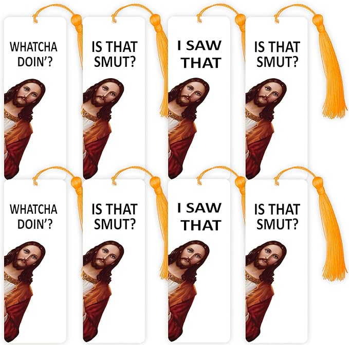 8 Pack Peeking Jesus Bookmark, Peeking Jesus is That Smut Bookmark, Peeking Jesus I Saw That Bookmark, Whatcha Doin'? (Gold)