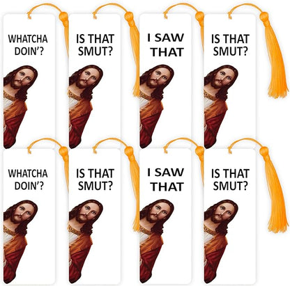 8 Pack Peeking Jesus Bookmark, Peeking Jesus is That Smut Bookmark, Peeking Jesus I Saw That Bookmark, Whatcha Doin'? (Gold)