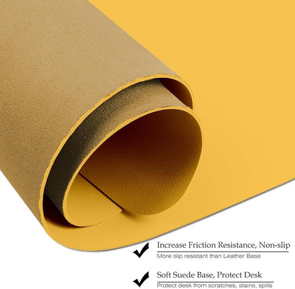 Boutilon Leather Desk Pad 24" x 14", Office Desk Mat, Waterproof PU Leather, Non-Slip, Yellow
