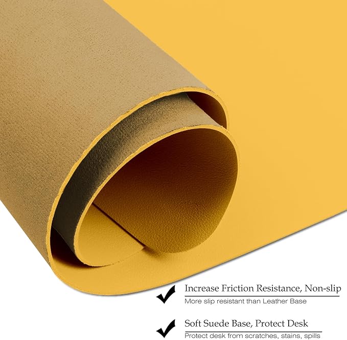 ‎Boutilon Leather Desk Pad 30" x14",Non-Slip Mouse Pad,Office Desk Mat,Waterprooft PU Leather Desk Blotter,Desk Pad Protector,Desk Writing Pad for Home Office Decor (M-Yellow)