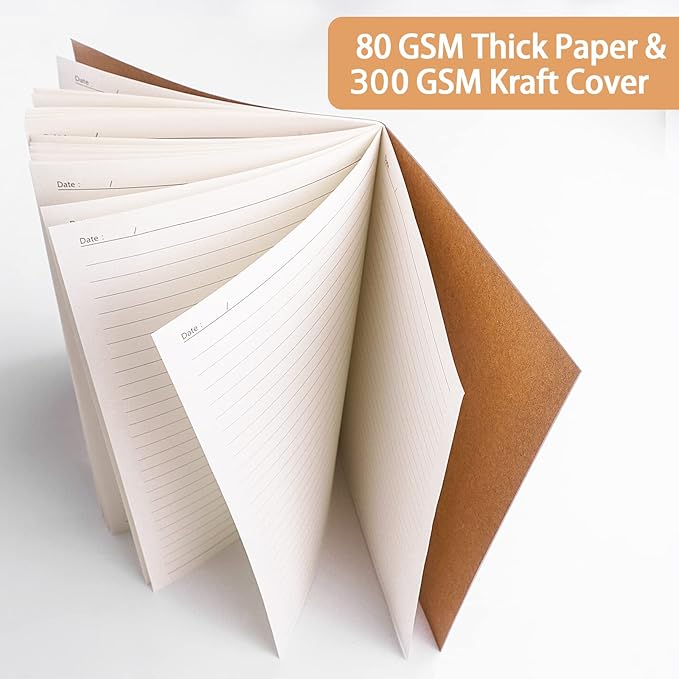 Gwybkq A5 Lined Kraft Composition Notebooks Bulk 40 Pcs(5.5x8.3) College Ruled with Rainbow Spine,Journal Notebook for Women Girls College Students Office School Supplies, 60 Pages/30 Sheets