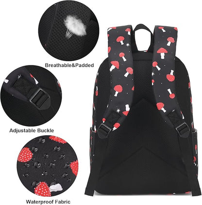 Mushroom School Backpack for Teens Girls, Womens College Bookbags Laptop Backpacks