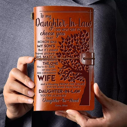 Daughter in Law Gifts from Mother in Law, To My Daughter in Law Leather Journal, 140 Page Refillable Writing Journal, Christmas Birthday Gifts for Daughter in Law for Wedding