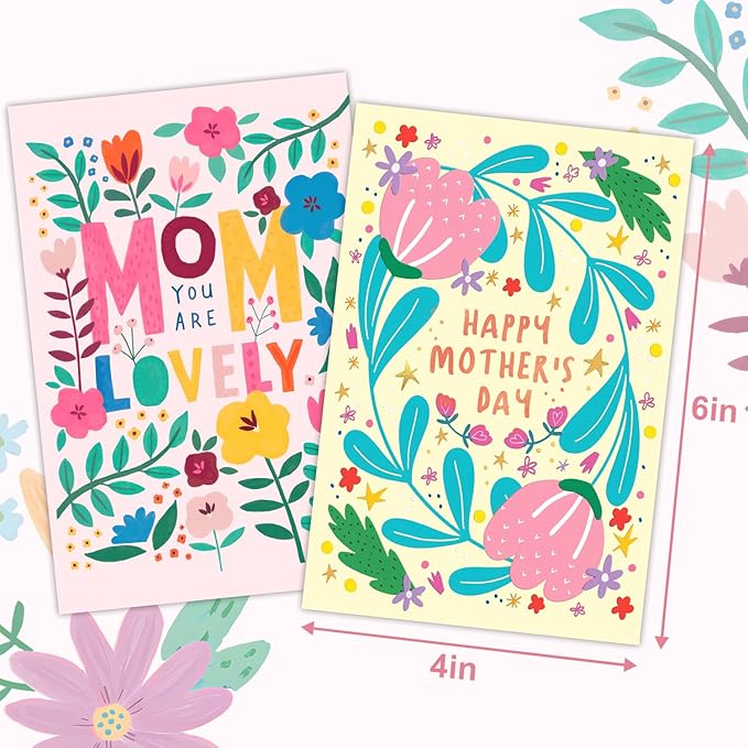 Quera 20 Pcs Happy Mother's Day Greeting Cards Modern Floral Blank Note Cards With Kraft Envelopes Mother'S Day Present Gift Box Assorted Cards For Holiday Party Celebration Flowers Cards-4X6