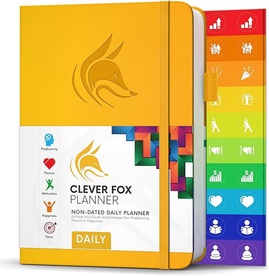 Clever Fox Daily Planner – Undated Planning Notebook with Hourly Schedule & to-Do List – Personal Day Task & Work Organizer, 6 Months (Amber Yellow)