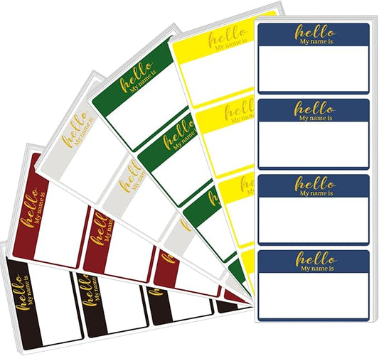 Hello My Name Tag | Gold Foil Waterproof 3.5 x 2.25 Inch Large Name Tags | 6 Colors | 216pcs Name Stickers Name Badge for School, Business and Conference